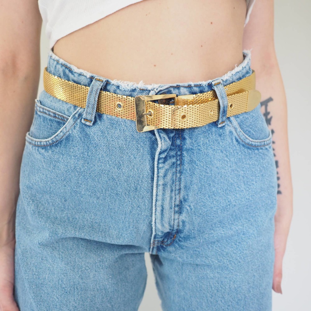 Vintage Gold Metal Belt | Women's Belt | Gold‎ Belt | Square Buckle | Size Med